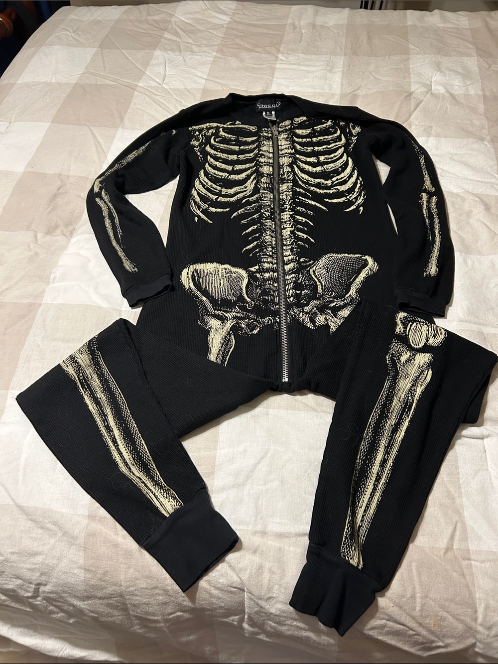 Black Skeleton Print Zip Pajama sz M